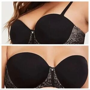 Torrid Black Lace Trim Balconette Strapless Bra STRAPS‎ NOT INCLUDED Sz 4…